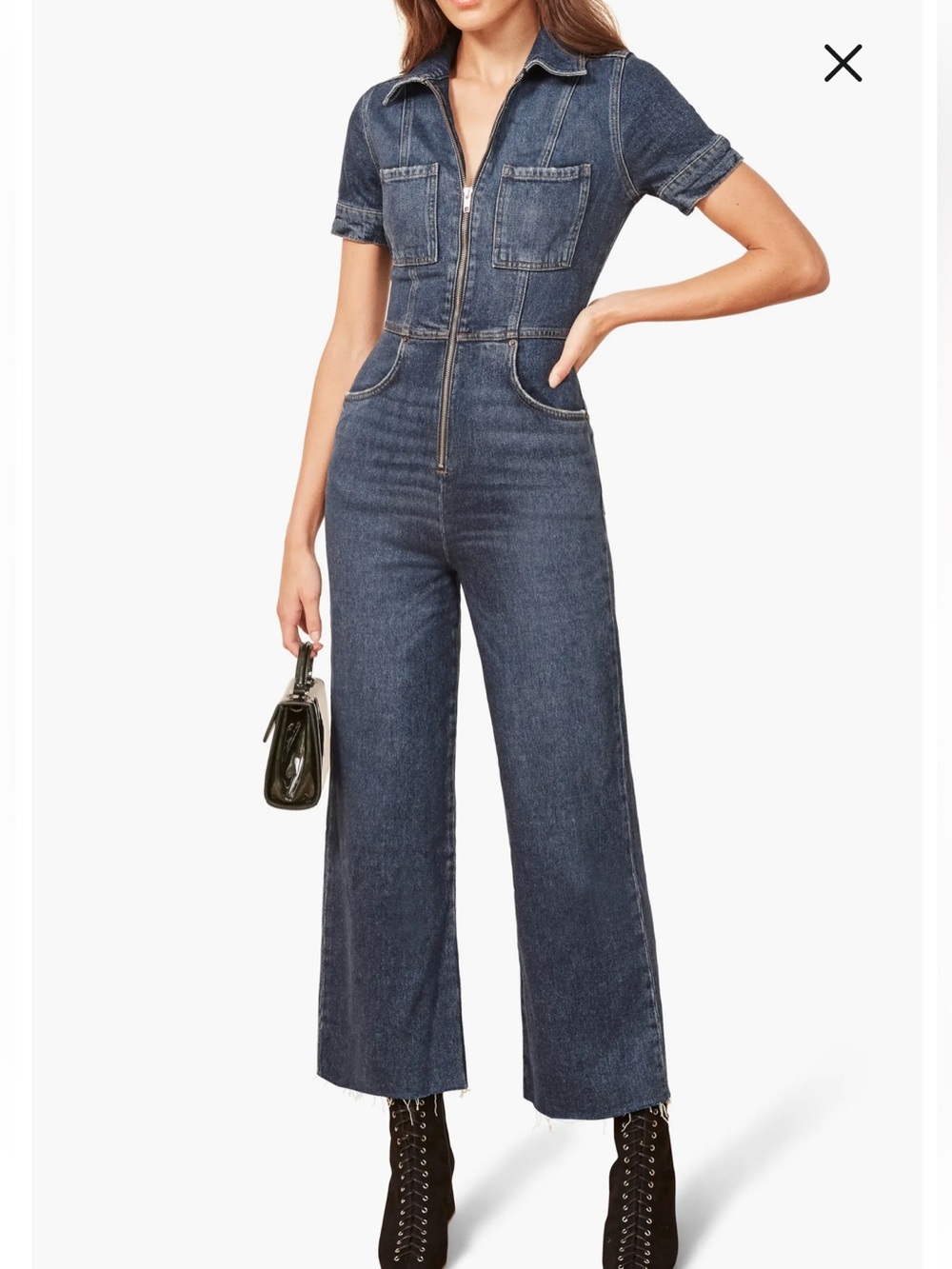 Reformation Jeans Sz 0 Georgia Denim Short-Sleeve Jumpsuit